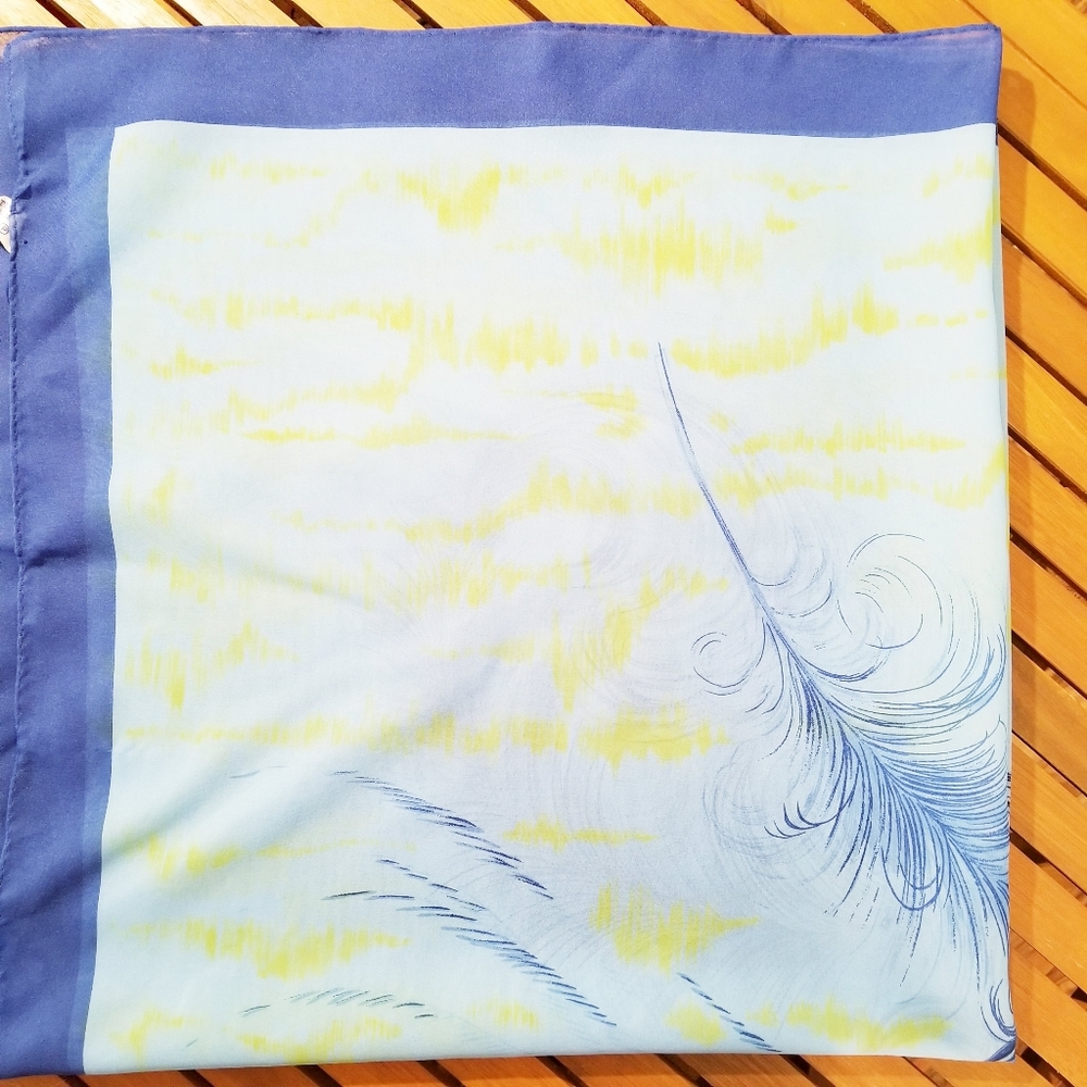 Handdruck Vintage Chiffon Scarf Blue Green Light Blue